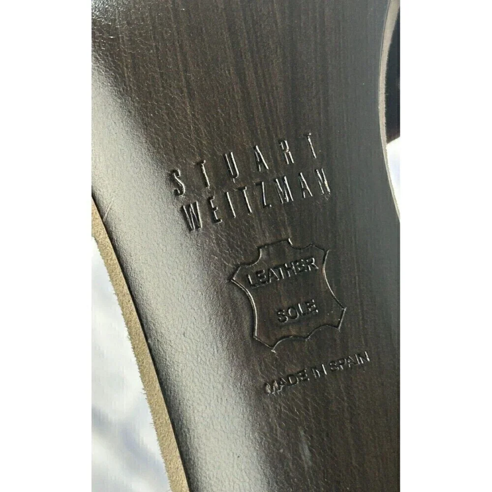 Stuart Weitzman Ratatat Women Suede Stud Sandal Taupe Sz 7.5 4inch Heel Boss Rck